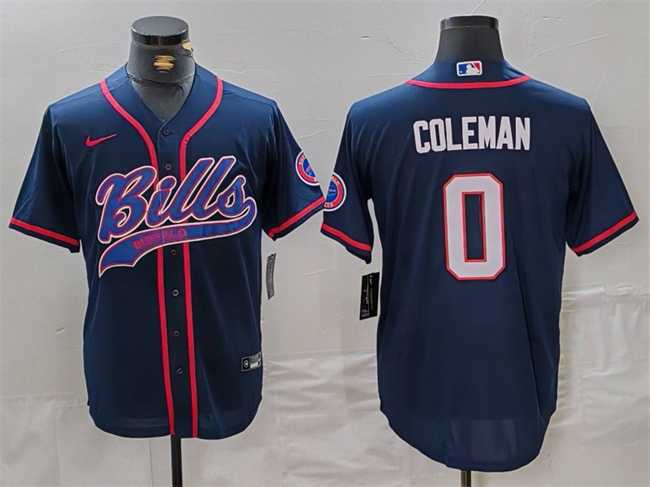 Mens Buffalo Bills #0 Keon Coleman Navy With Patch Cool Base Stitched Baseball Jersey